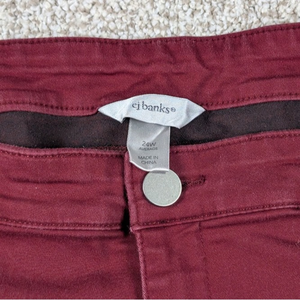 CJ Banks Women's Burgundy Mid Rise Cropped Straight Leg Pants Size‎ 24W - Picture 3 of 8